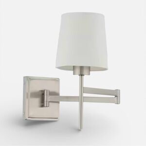 Hampton Bay Swing Arm Wall Sconce Lighting Brushed Nickel White Linen Shade